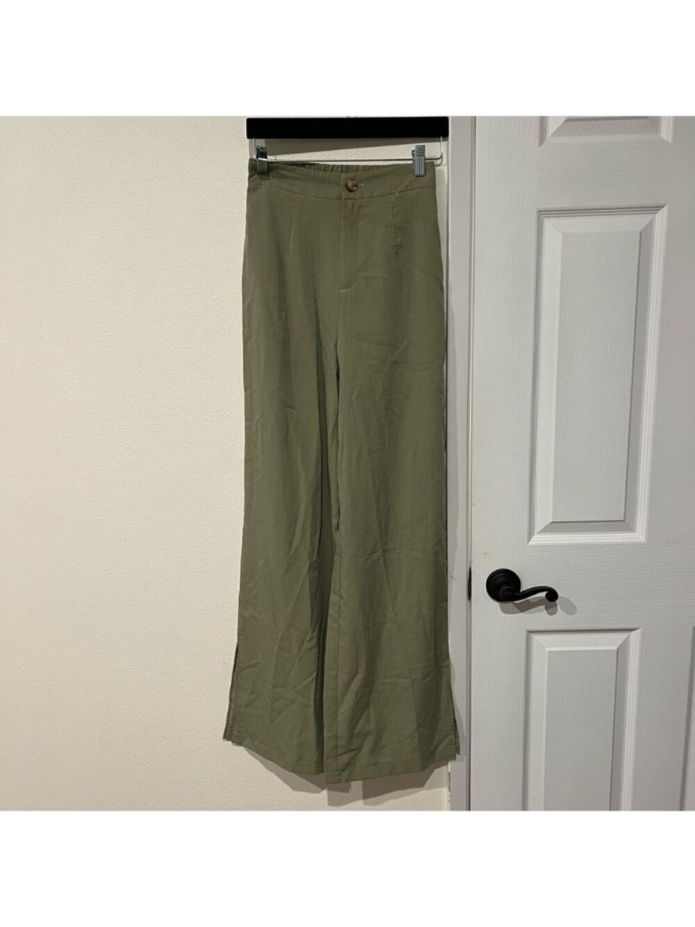 Olive Green High Waist Wide Leg Cropped Ankle Slit Pants Size Small NWOT